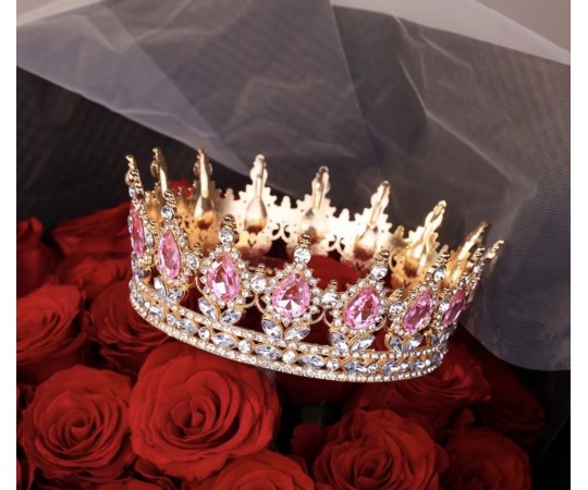 Корона на торт рожеві камінці