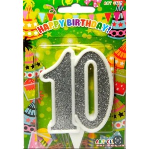Свічка цифра ювілейна срібло "10"
