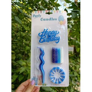 Набір свічки+топер 03734 Happy birthday блакитні