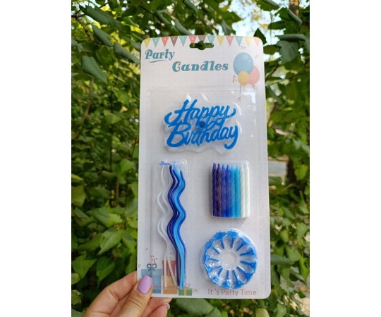 Набір свічки+топер 03734 Happy birthday блакитні
