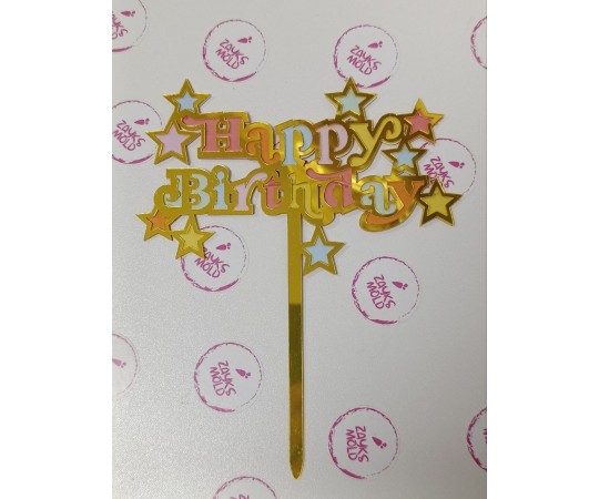 Топер для торта Hapy bitrhday кольорові зірки 15087