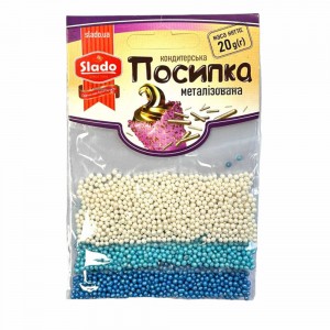 Посипка в стіках в стіках 65 кругла мікс металізована біла блакитна синя 20 гр