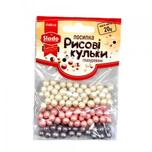 Посипка в стіках №75 рисові кульки глазуровані мікс “Рожево-біло-лавандові” 20г